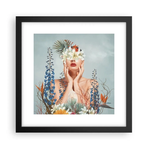 Pôster com moldura preta - Mulher – flor - 30x30 cm