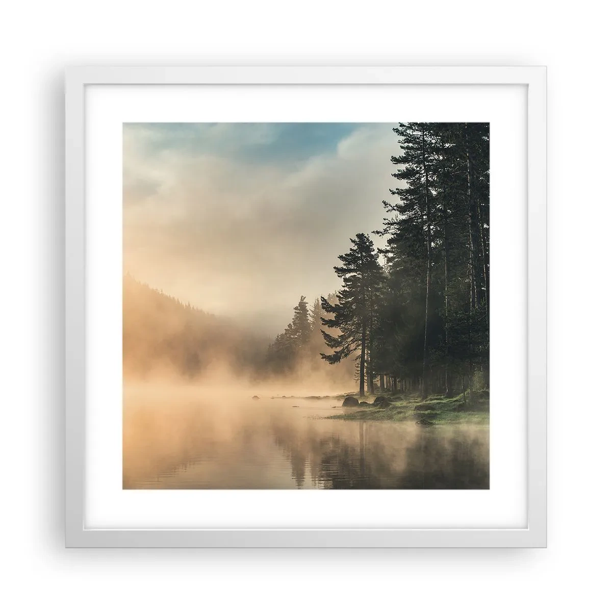 Pôster em moldura branca - O nascimento do dia - 40x40 cm