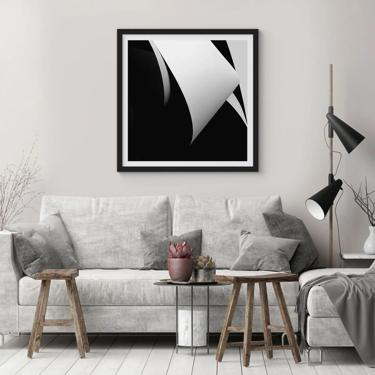 Pôster com moldura preta - Planos de luz das profundezas da sombra - 40x40 cm
