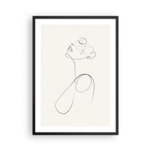 Pôster com moldura preta - Uma linha minimalista criando a silhueta de uma mulher - 50x70cm - Enrolada em sonhos - Decoração de parede moderna para a sala de estar e quarto ARTTOR