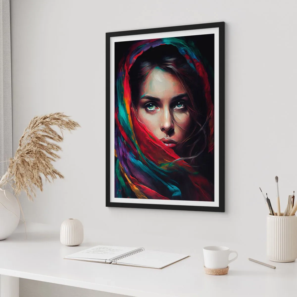 Pôster com moldura preta - Mistério de olhos verdes - 30x40 cm