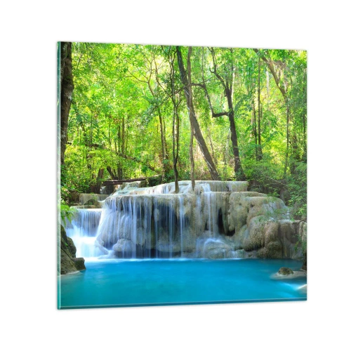 Quadro em vidro - Afogar-se na turquesa e vegetação - 30x30 cm