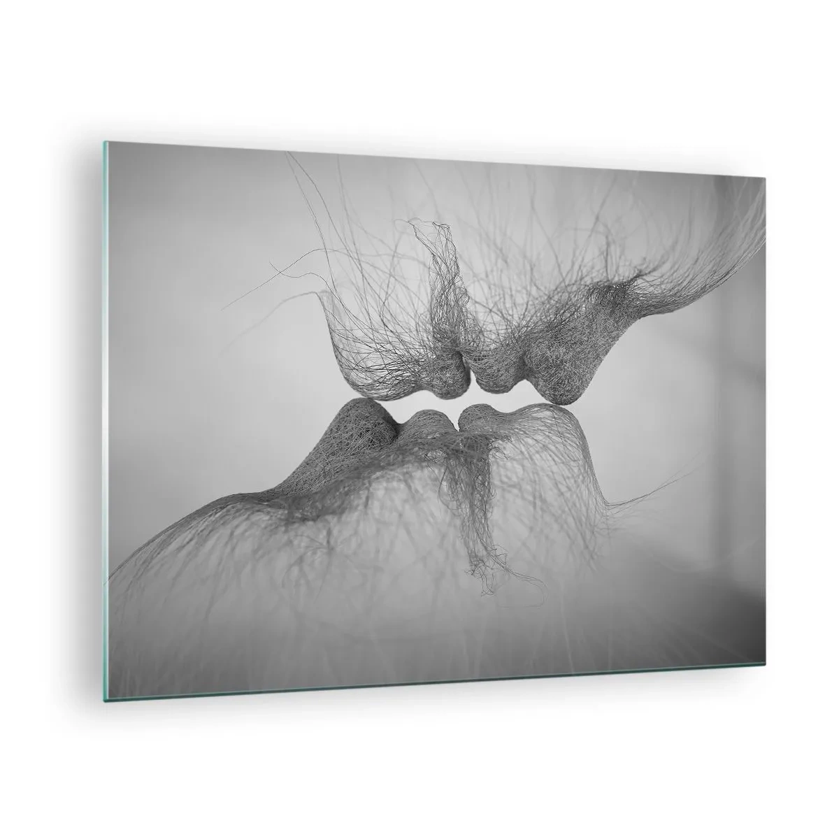Quadro em vidro - Beijo abstrato em preto e branco - 70x50cm - O beijo do vento - Decoração de parede moderna para a sala de estar e quarto ARTTOR