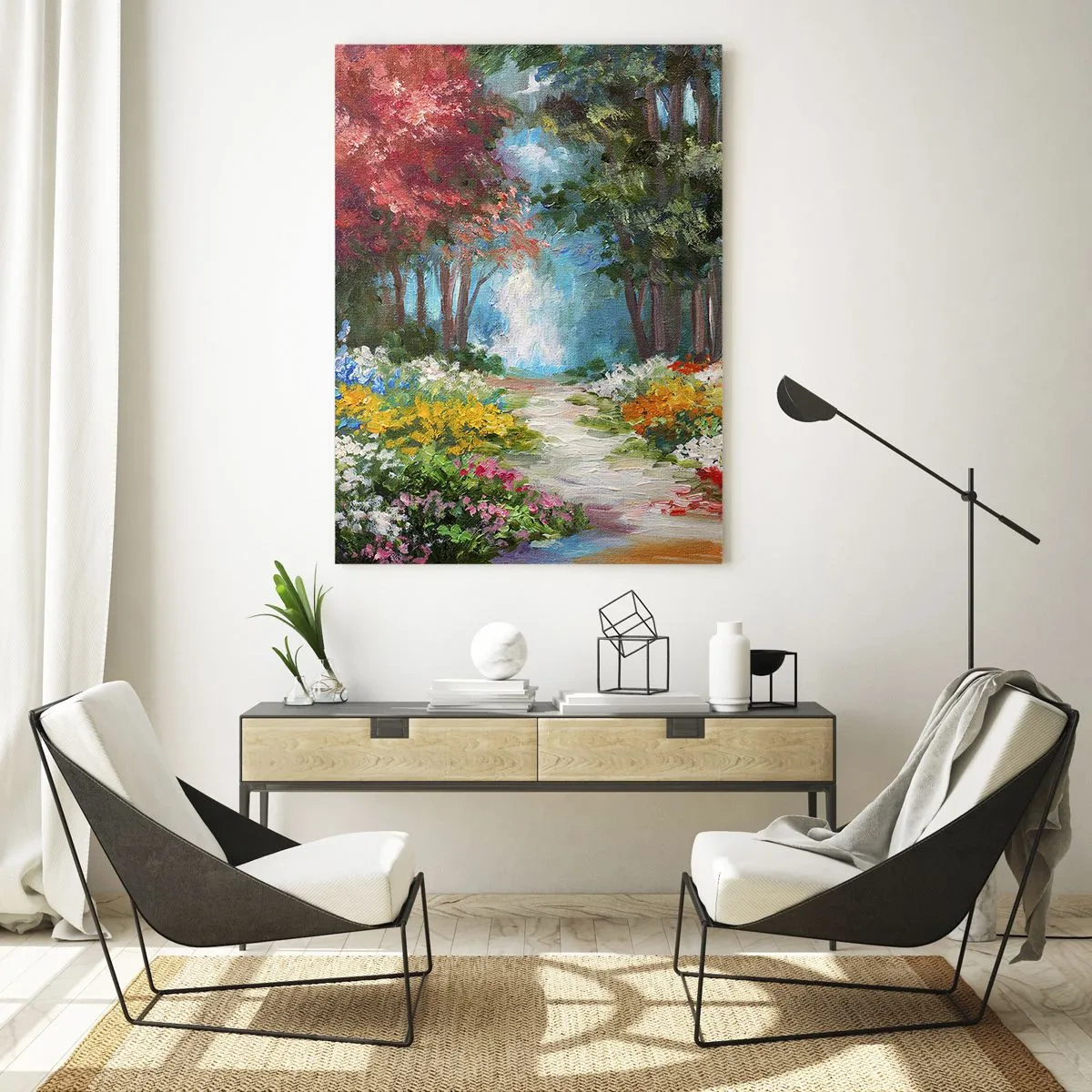 Quadro em vidro - Jardim florestal, floresta florida - 50x70 cm