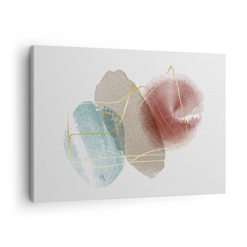 Quadro em tela - Formas abstratas com cores delicadas e linhas douradas - 70x50cm - Corais espaciais - Decoração de parede moderna para a sala de estar e quarto ARTTOR