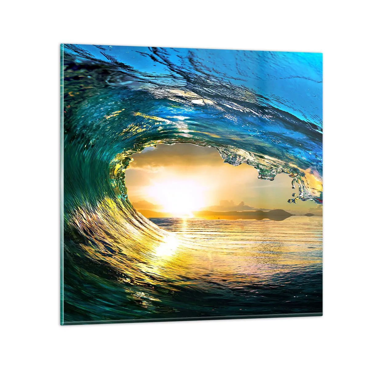 Quadro em vidro - Em cristal esmeralda dourado - 30x30 cm