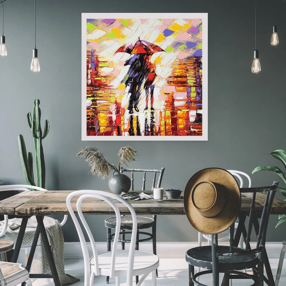 Pôster - Juntos durante a noite e a chuva - 40x40 cm