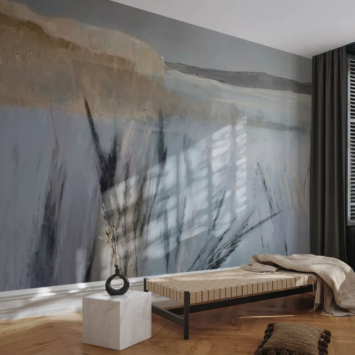 Papel de Parede Premium Sand - Campos de inverno - Brilhante, Minimalismo, Pedaço - 350x256 cm