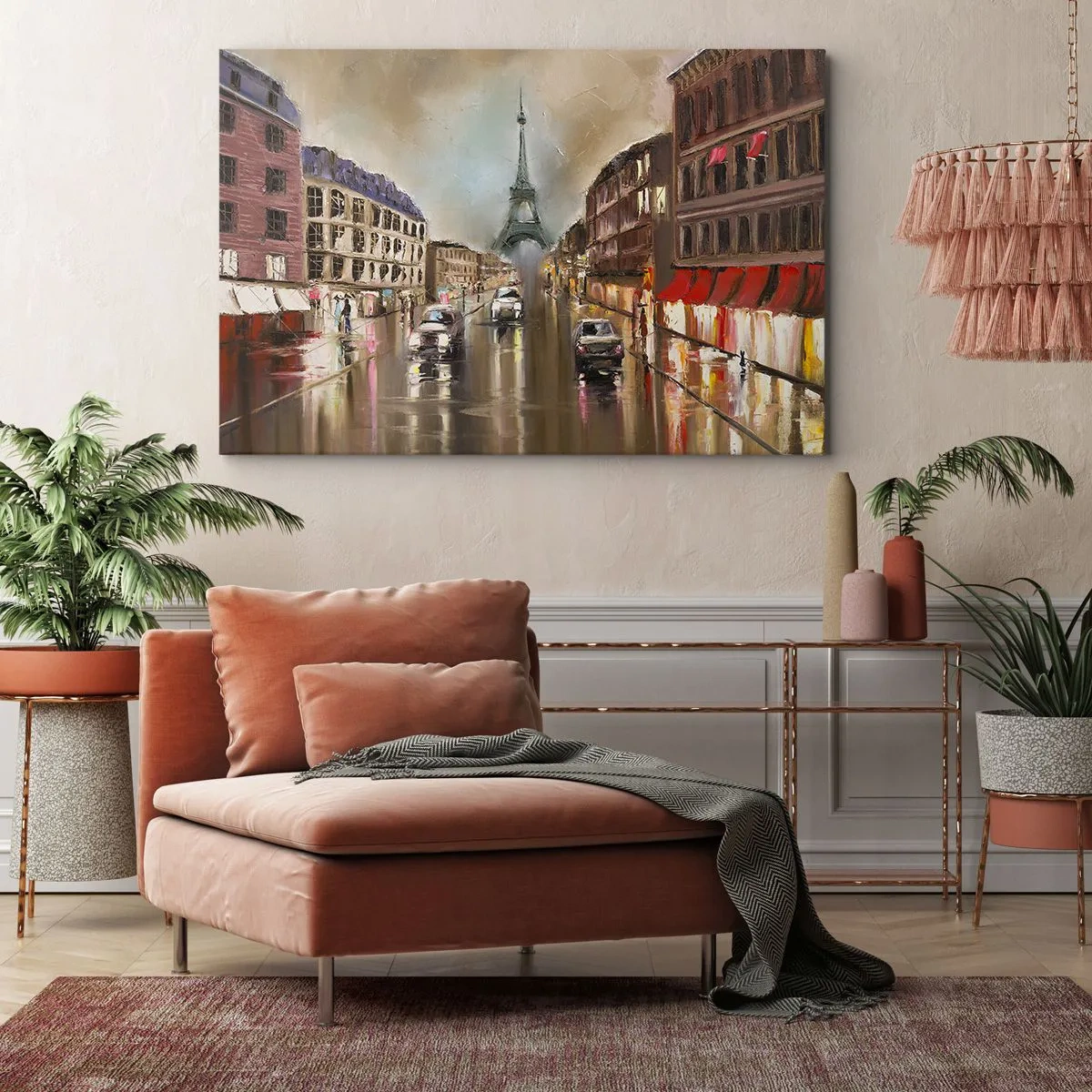 Quadro em tela - Paisagem urbana noturna de Paris com vista para a Torre Eiffel - 70x50cm - Só ela importa - Decoração de parede moderna para a sala de estar e quarto ARTTOR