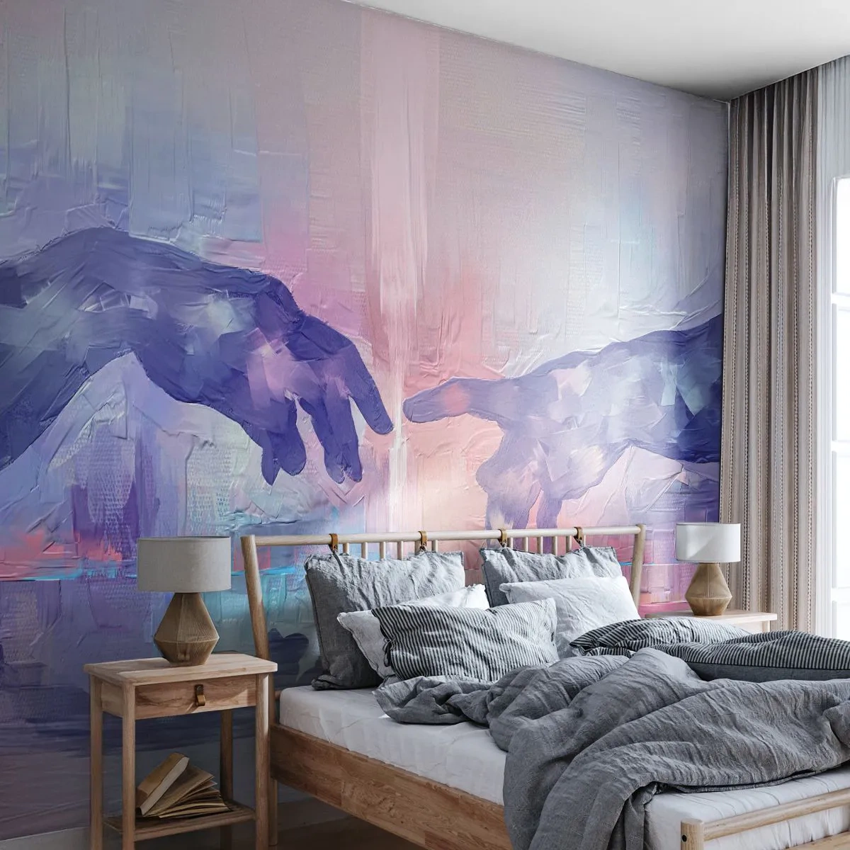 Papel de Parede Autocolante Deluxe Sticker - Faísca divina da vida - Mãos, Miguel Ângelo, Pedaço - 350x256 cm