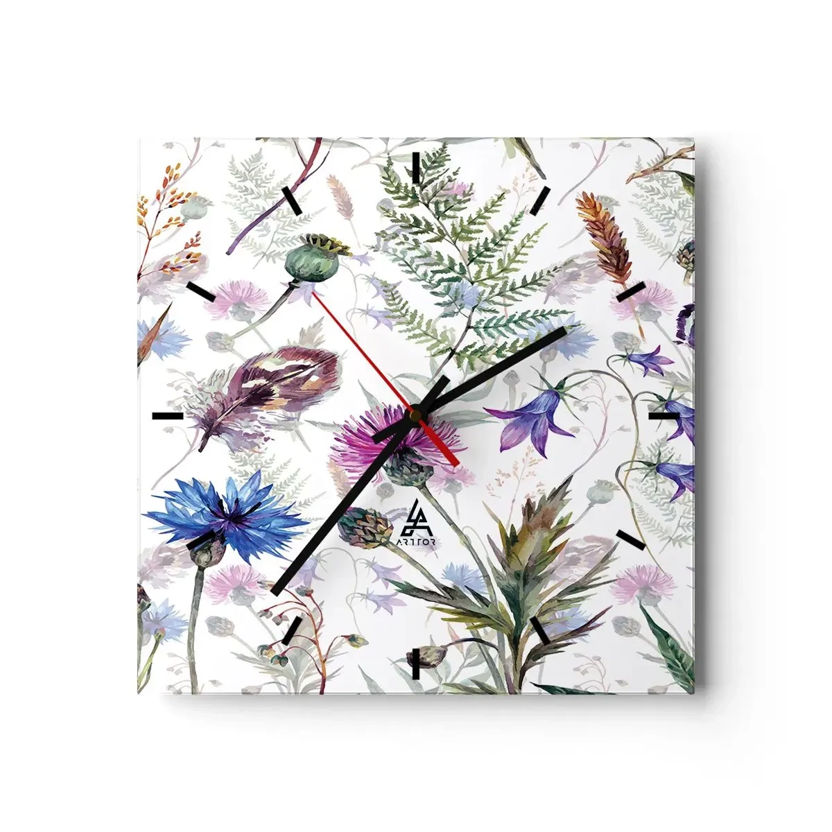Relógio de parede - Relógio em vidro - Herbário polaco - 40x40 cm