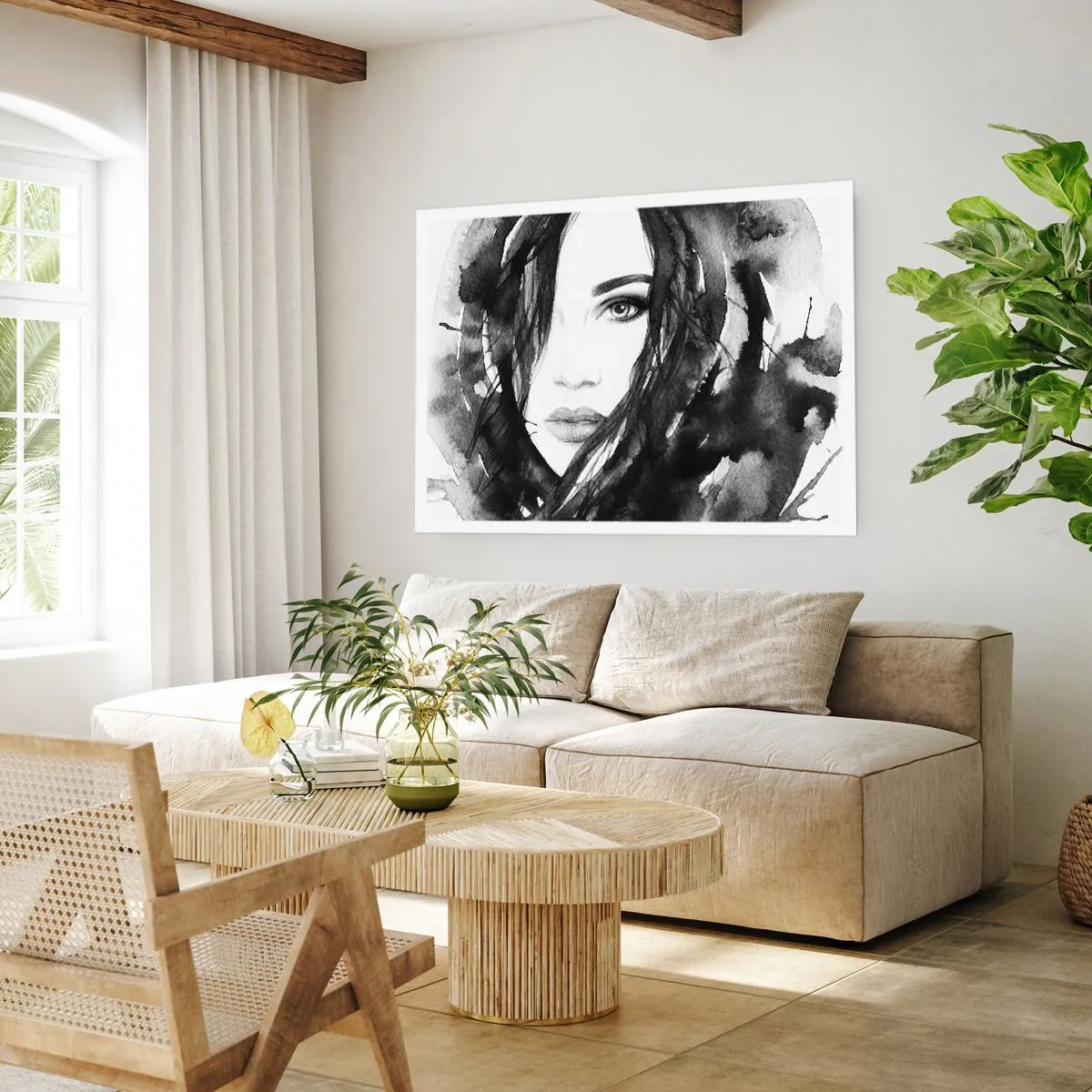 Pôster - Retrato de uma dama a preto e branco - 100x70 cm