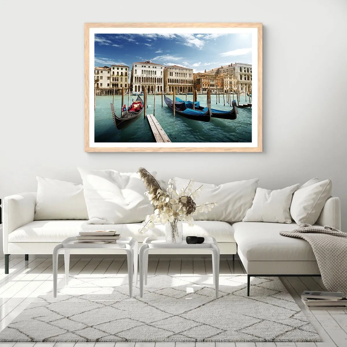 Pôster com moldura de carvalho claro - Palácios em azul - 100x70 cm