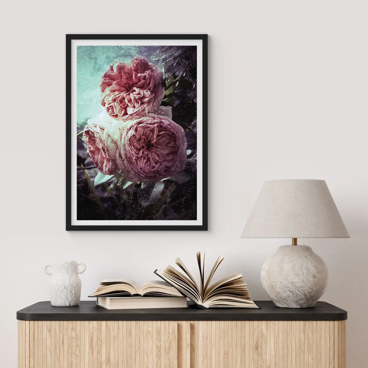 Pôster com moldura preta - Em um ambiente romântico - 50x70cm - Em uma atmosfera romântica - Decoração de parede moderna para a sala de estar e quarto ARTTOR
