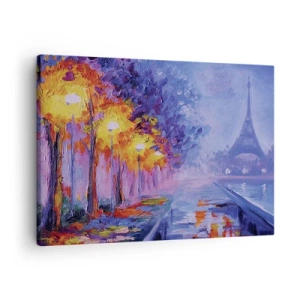Quadro em tela - Uma avenida com lâmpadas em Paris com a Torre Eiffel ao fundo - 70x50cm - Uma caminhada dos sonhos - Decoração de parede moderna para a sala de estar e quarto ARTTOR