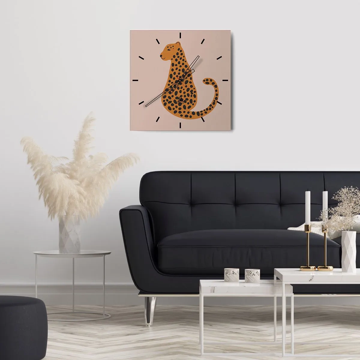 Relógio de parede - Relógio em vidro - A estampa de leopardo está na moda - 30x30 cm
