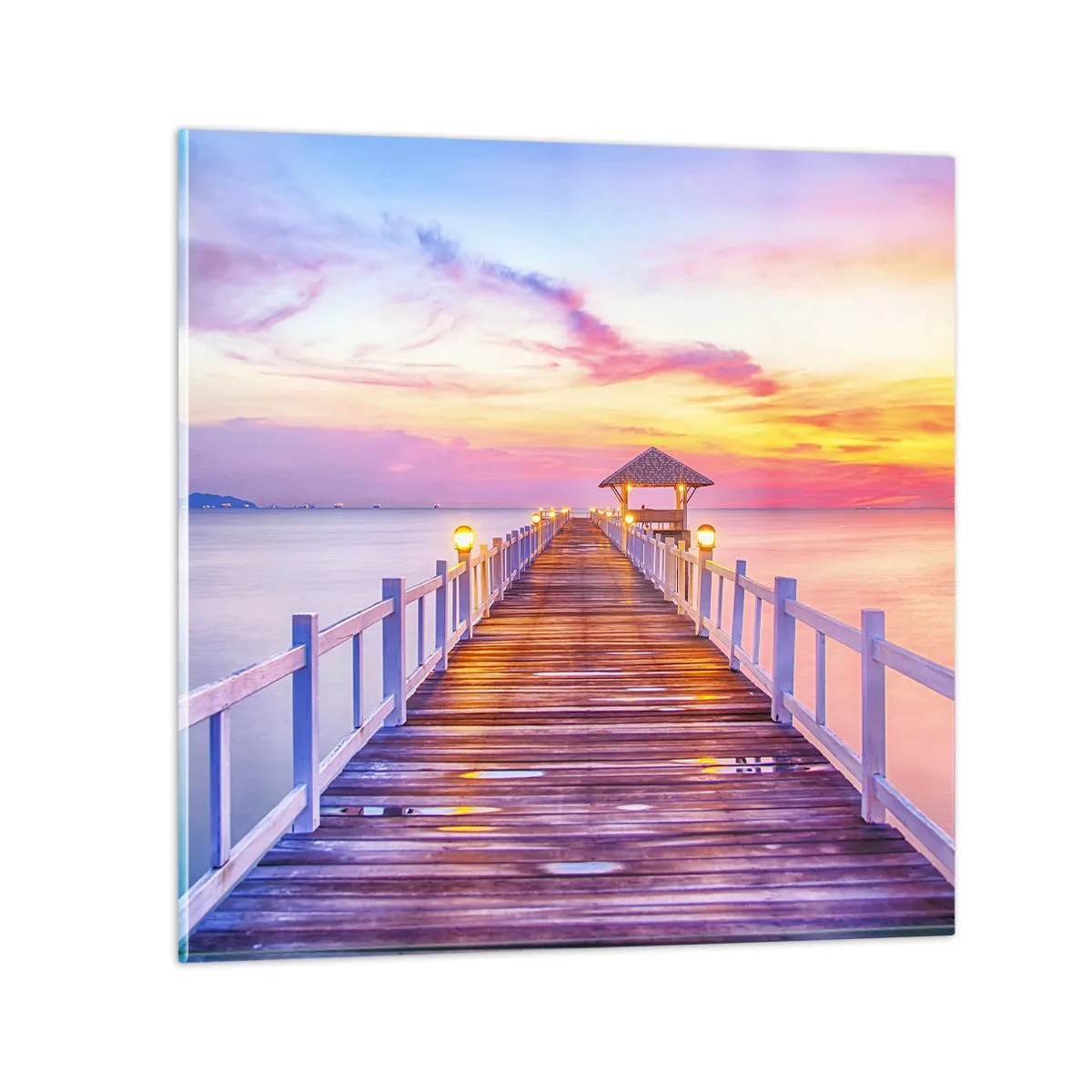 Quadro em vidro - O silêncio lilás-dourado da noite - 70x70 cm