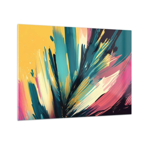 Quadro em vidro - Pinceladas dinâmicas em cores vibrantes - 70x50cm - Composição – uma explosão de alegria - Decoração de parede moderna para a sala de estar e quarto ARTTOR