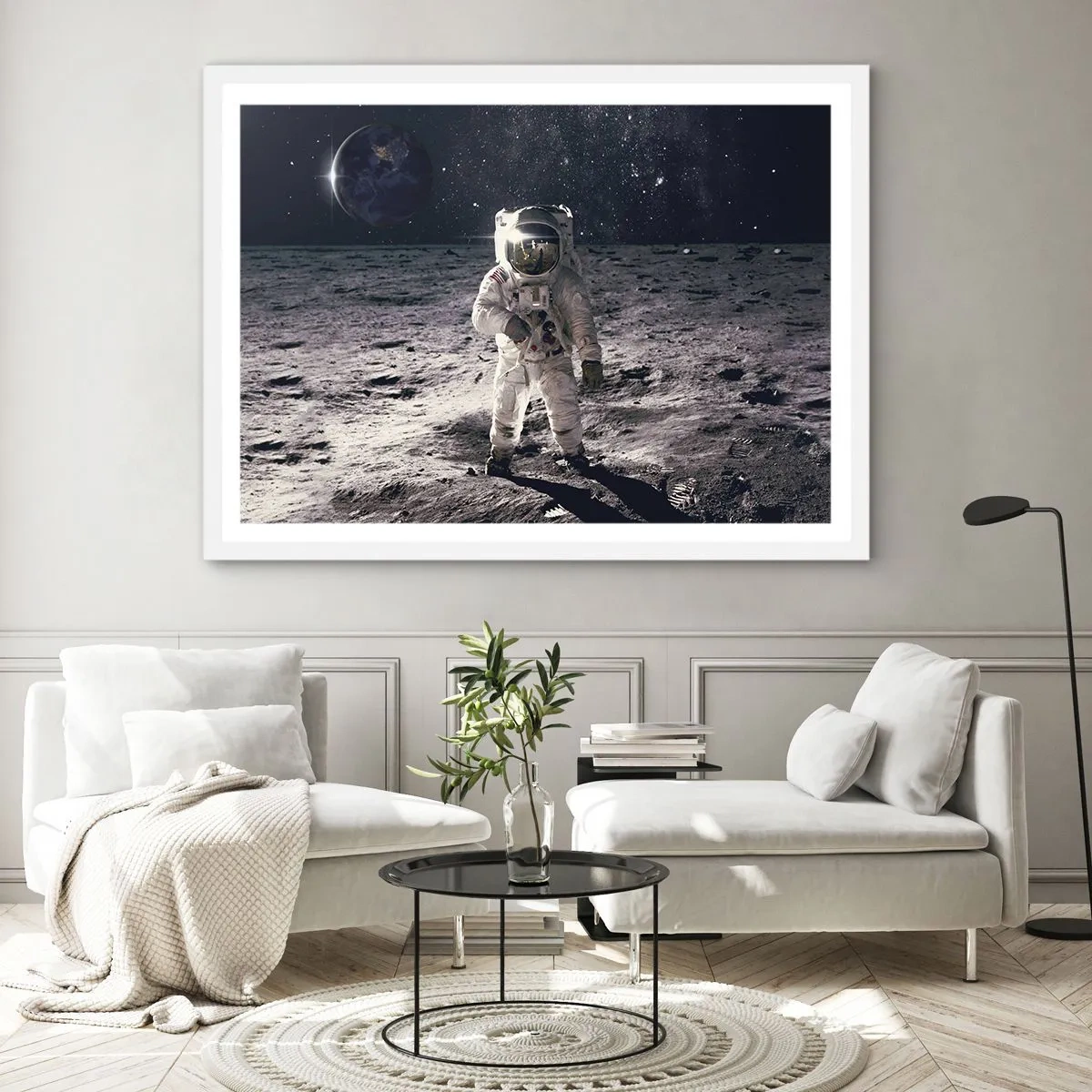 Pôster em moldura branca - Saudações da Lua - 91x61 cm