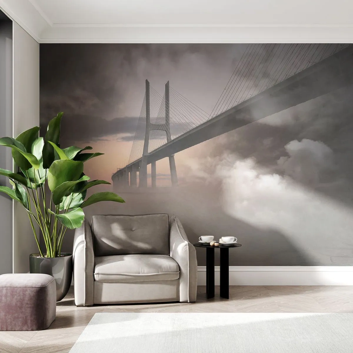 Papel de Parede Premium Canvas - No rio que não existe - Paisagem, Ponte, Arquitetura - 150x105 cm