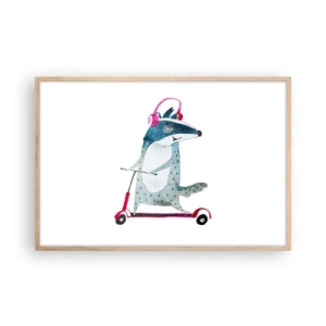 Pôster com moldura de carvalho claro - A alegria do texugo - 91x61 cm