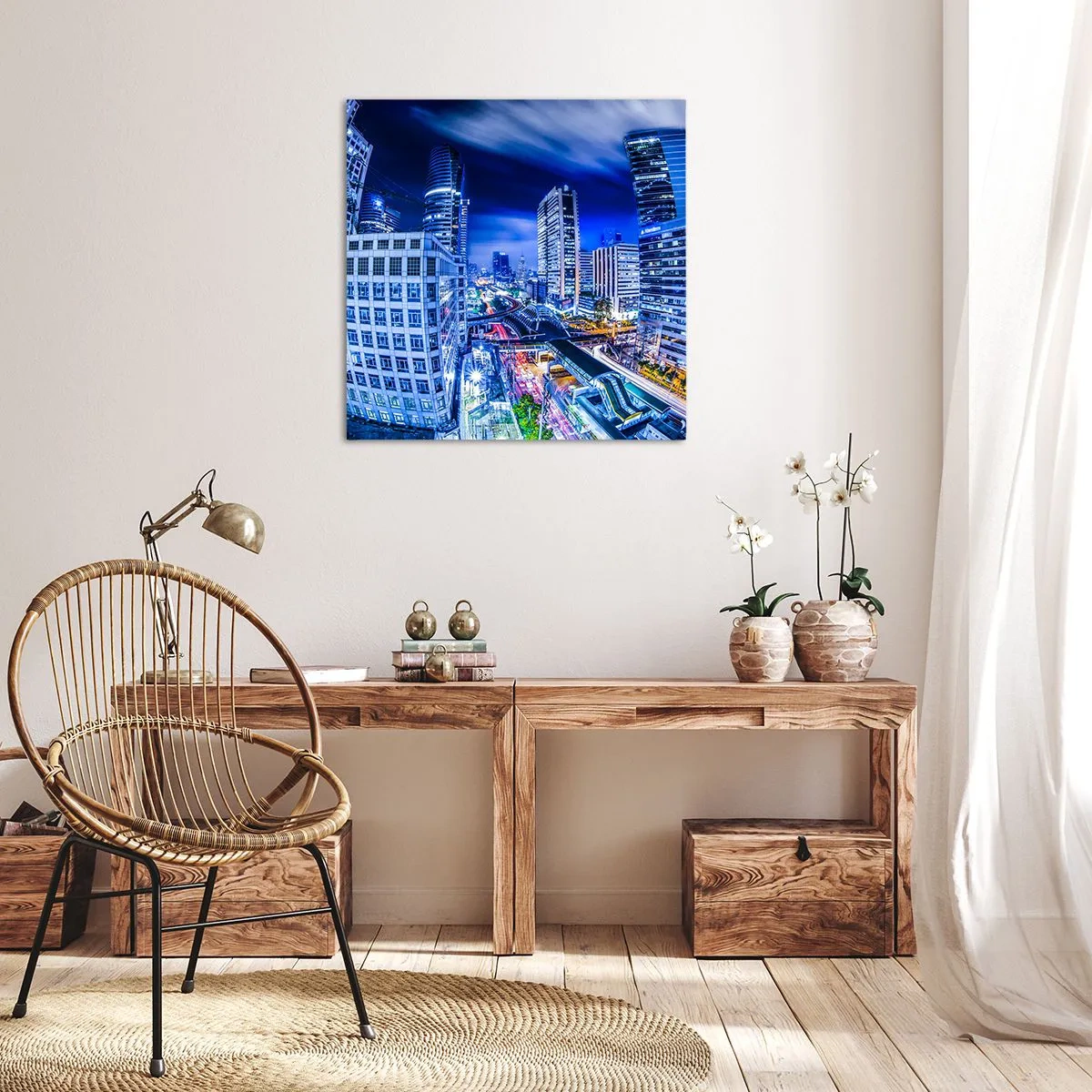 Quadro em tela - Ritmos da cidade noturna - 40x40 cm