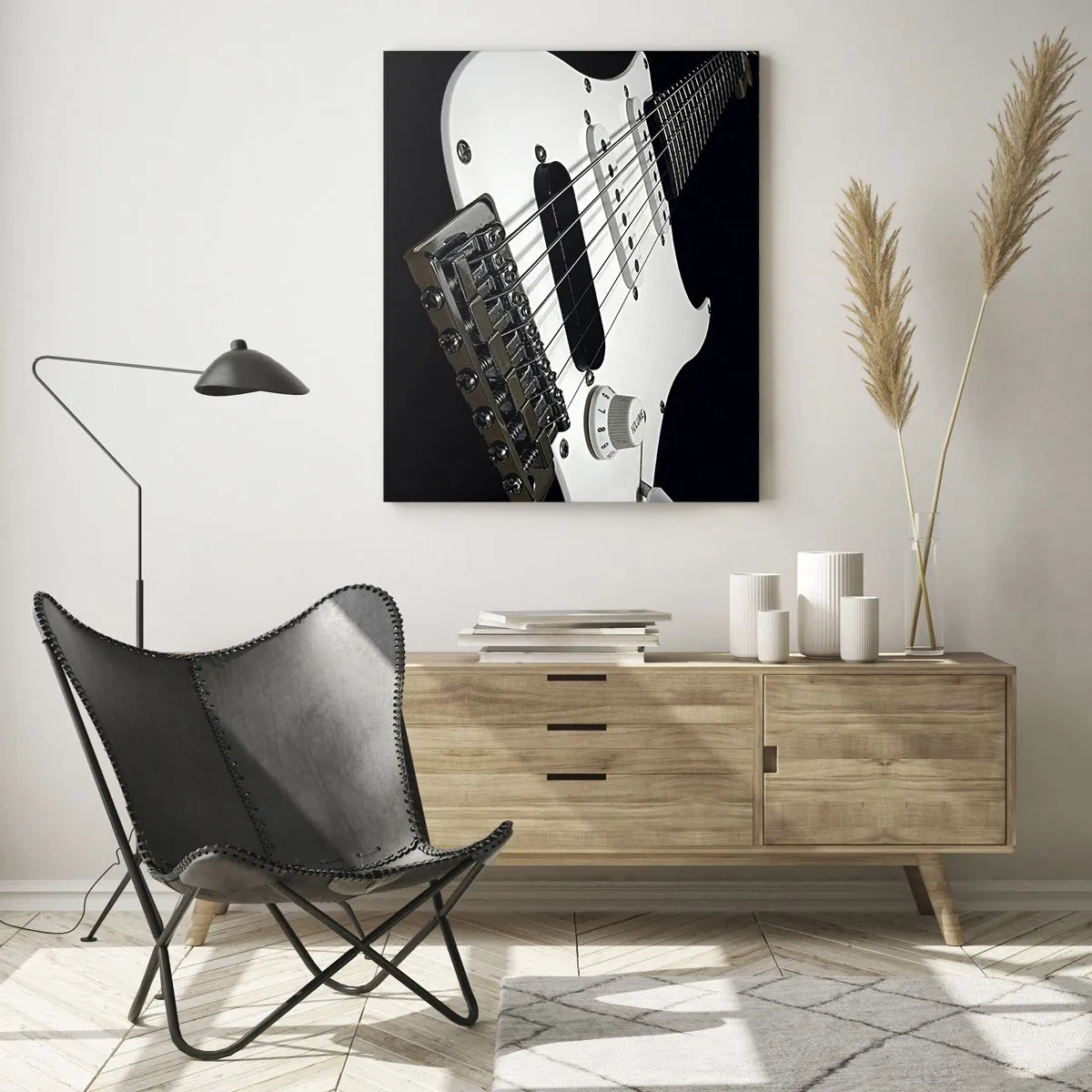 Quadro em vidro - Som oculto no branco - 70x100 cm