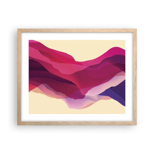 Pôster com moldura de carvalho claro - Ondas de roxo - 50x40 cm