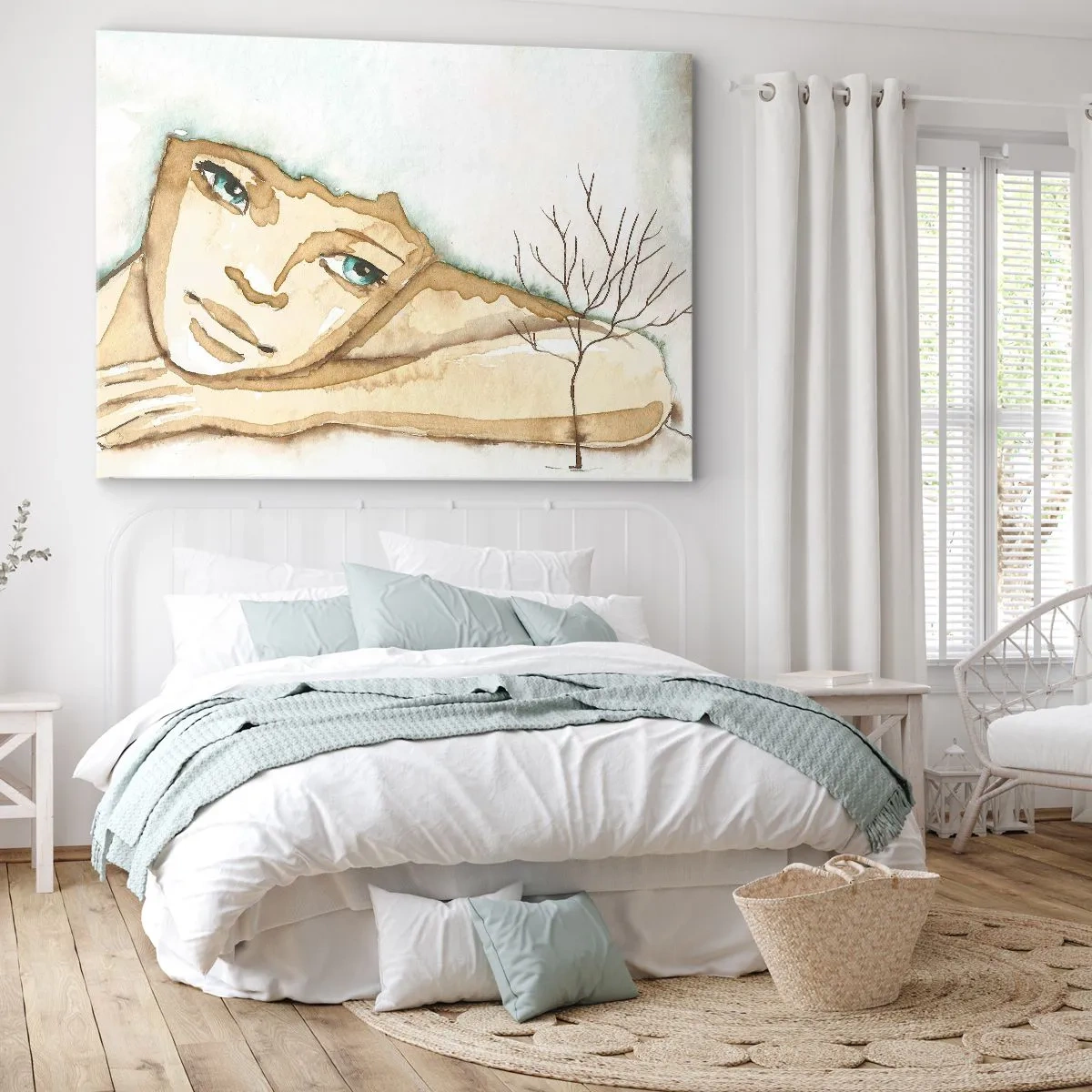 Quadro em tela - Retrato artístico de uma mulher em tons pastel - 70x50cm - A árvore da poesia cresce do silêncio - Decoração de parede moderna para a sala de estar e quarto ARTTOR