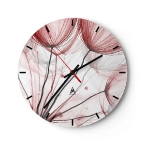 Relógio de parede - Relógio em vidro - Dentes-de-leão delicados em tons de vermelho e branco - 30x30cm - Antes da partida - Decoração de parede moderna para a sala de estar, cozinha e quarto ARTTOR