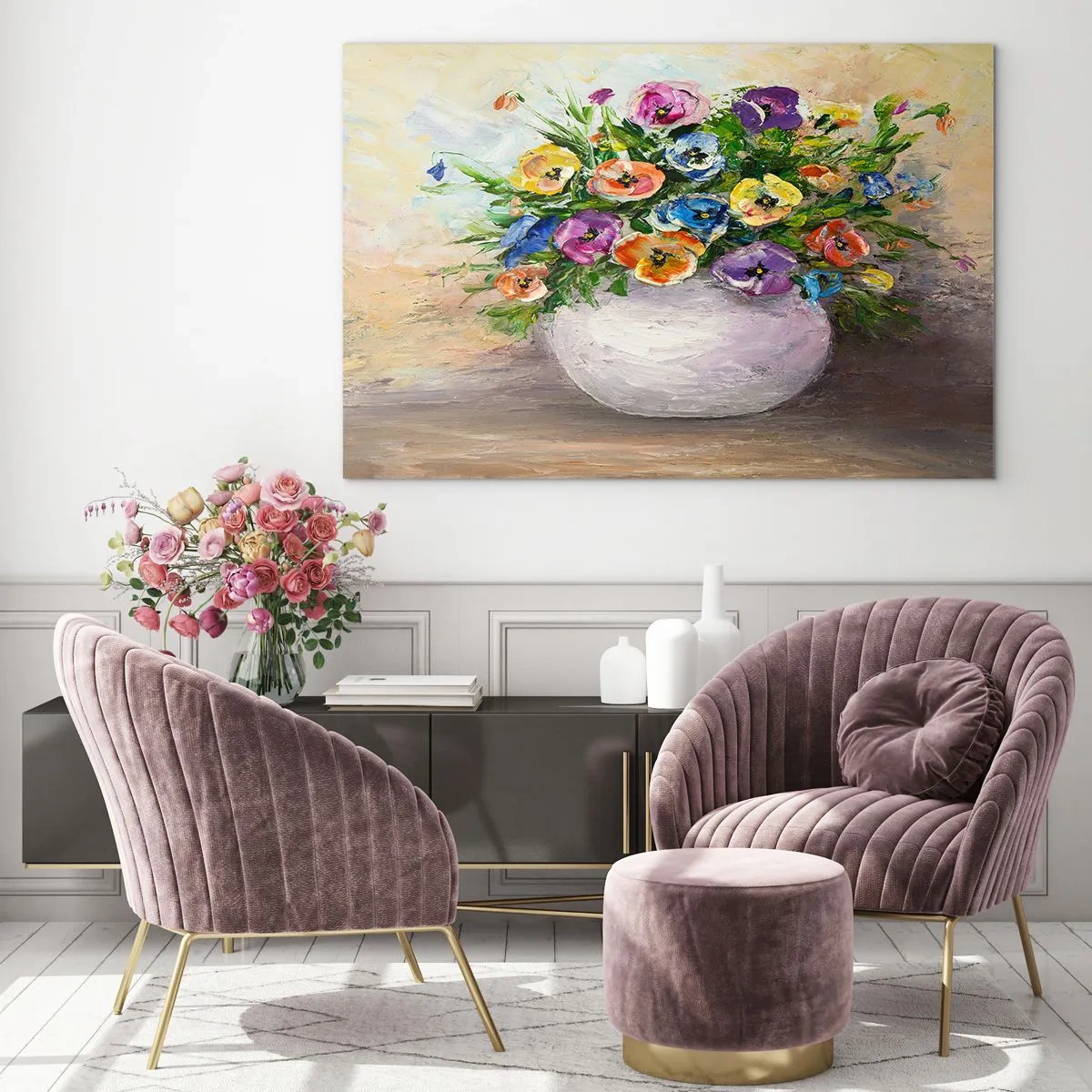 Quadro em vidro - Natureza morta com um vaso branco - 120x80 cm