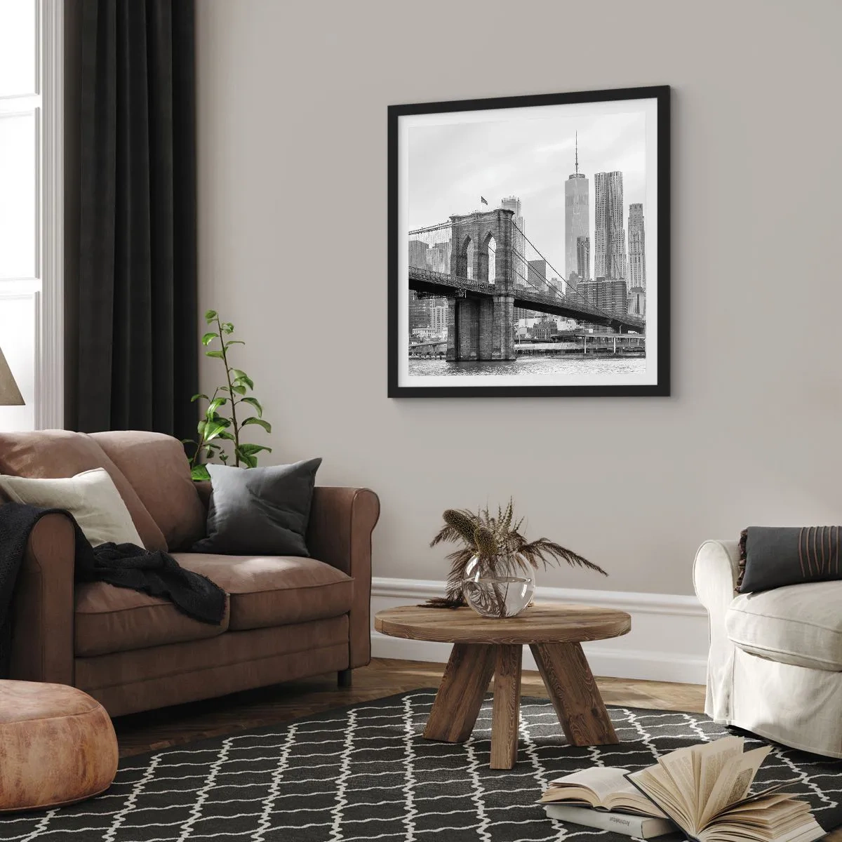 Pôster com moldura preta - Vibrações de Nova York - 40x40 cm