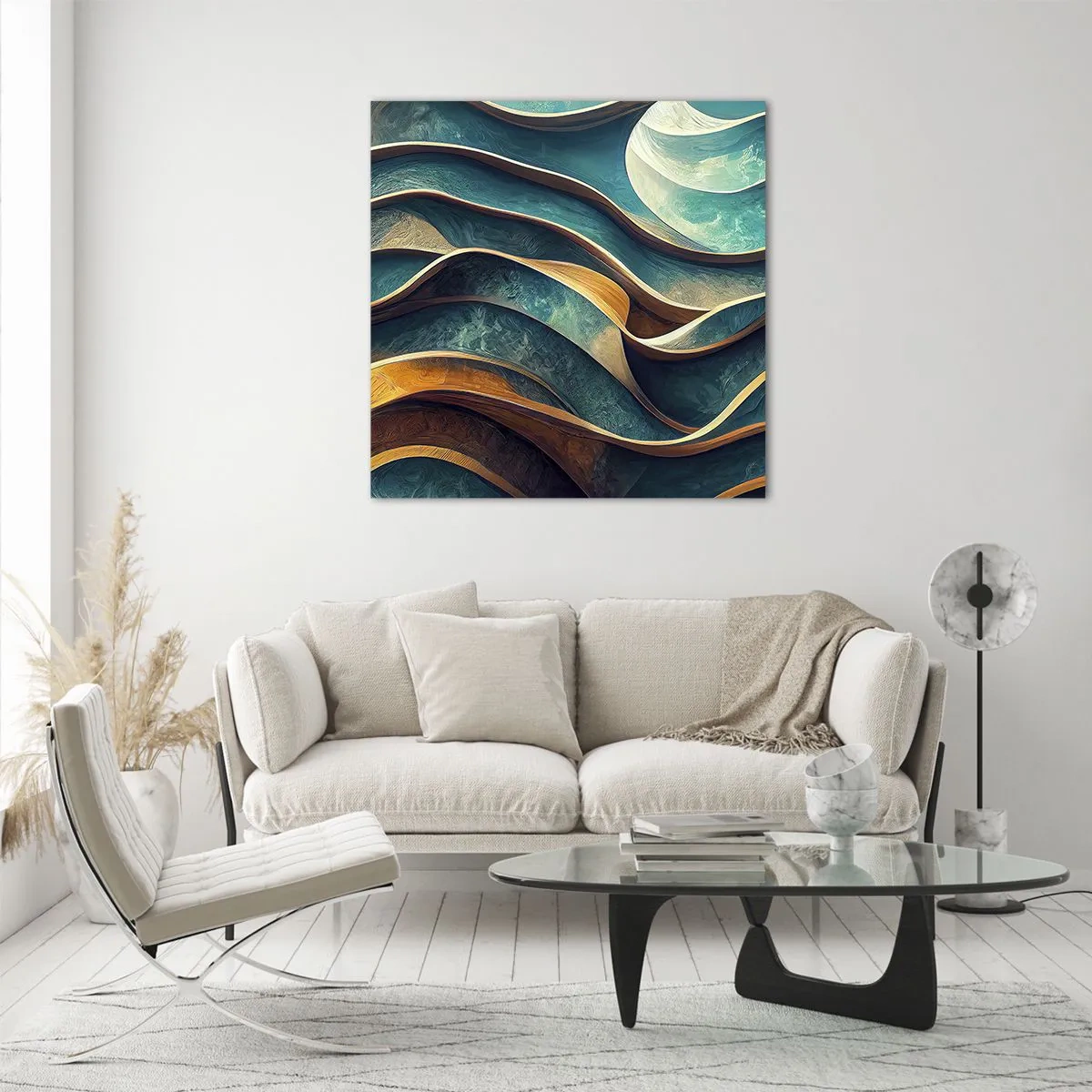 Quadro em vidro - Meandros de azul - 30x30 cm