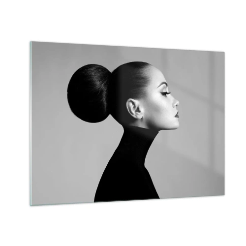 Quadro em vidro - Mulher estilosa em preto sobre fundo cinza - 70x50cm - Nefertiti moderna - Decoração de parede moderna para a sala de estar e quarto ARTTOR