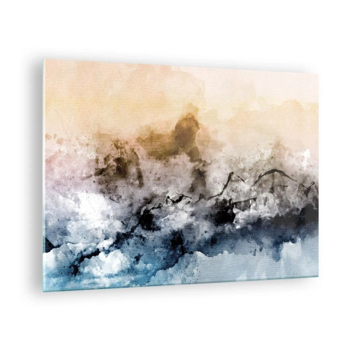 Quadro em vidro - Paisagem abstrata em tons pastéis com neblina - 70x50cm - Imersos no tumulto do nevoeiro - Decoração de parede moderna para a sala de estar e quarto ARTTOR