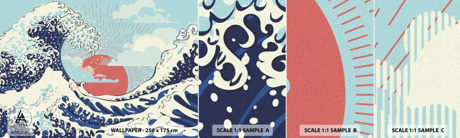 Amostra de papel de parede autocolante Deluxe Sticker - Das inspirações japonesas - Abstração, Onda do mar, Mar - 100x30 cm