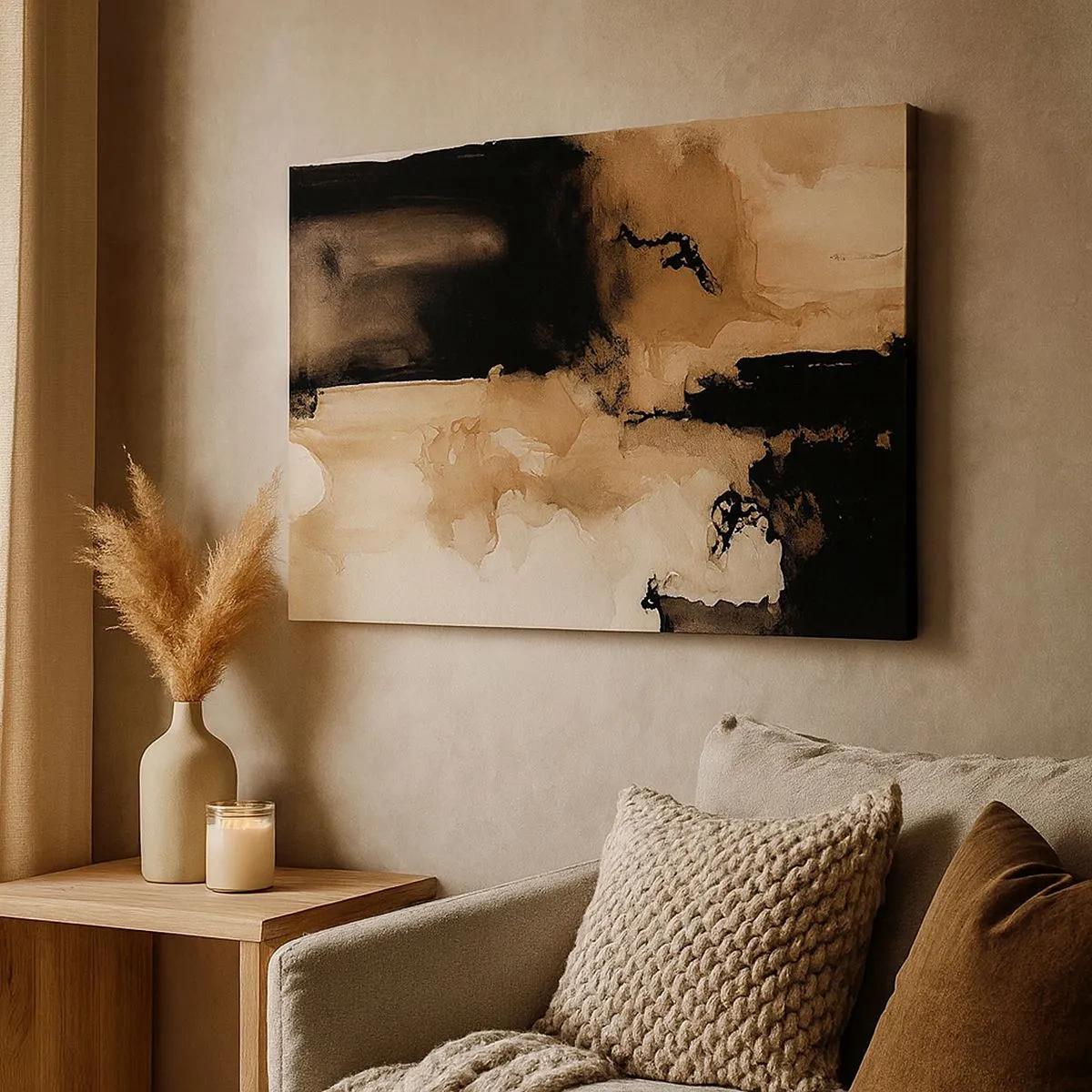 Quadro em tela - Composição abstrata em tons de marrom e preto - 70x50cm - Abstração intrigante - Decoração de parede moderna para a sala de estar e quarto ARTTOR