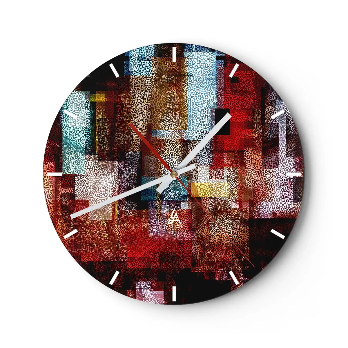 Relógio de parede - Relógio em vidro - Composições abstratas em tons de vermelho e dourado com padrão geométrico - 30x30cm - Uma grande confusão - Decoração de parede moderna para a sala de estar, cozinha e quarto ARTTOR
