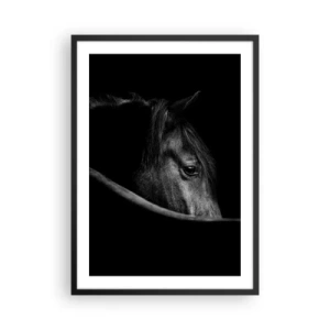 Pôster com moldura preta - Retrato em preto e branco de um cavalo com uma abordagem artística - 50x70cm - Príncipe Negro - Decoração de parede moderna para a sala de estar e quarto ARTTOR