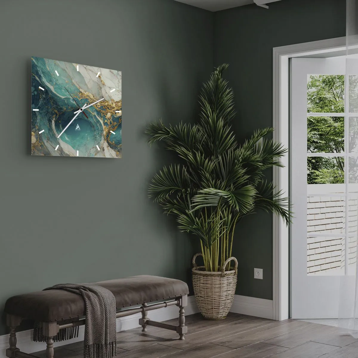 Relógio de parede - Relógio em vidro - Composição com veios d'ouro - 40x40 cm