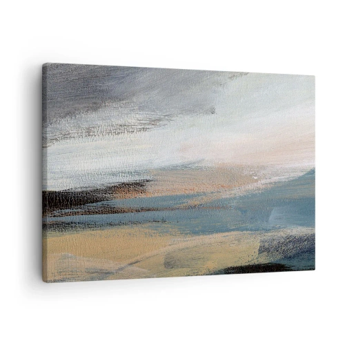 Quadro em tela - Paisagem abstrata em tons suaves de azul e bege - 70x50cm - Abstração: paisagem do norte - Decoração de parede moderna para a sala de estar e quarto ARTTOR