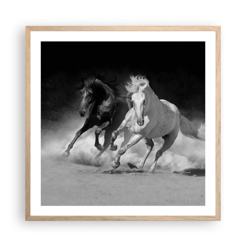 Pôster com moldura de carvalho claro - Galope da liberdade - 60x60 cm