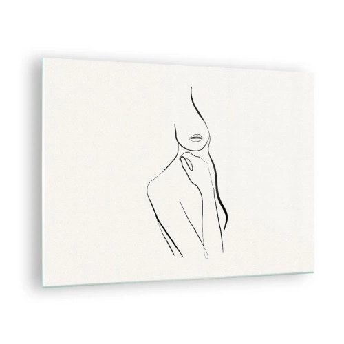 Quadro em vidro - Uma linha minimalista mostrando uma silhueta feminina contra um fundo claro - 70x50cm - Uma onda de melancolia - Decoração de parede moderna para a sala de estar e quarto ARTTOR