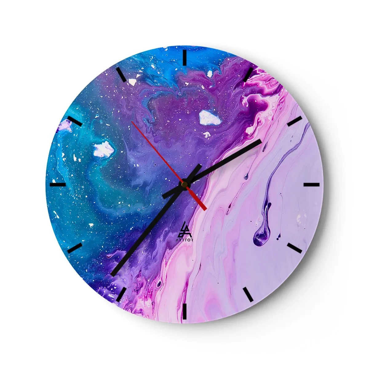 Relógio de parede - Relógio em vidro - Cores abstratas em tons de roxo e azul - 30x30cm - Yin e yang - Decoração de parede moderna para a sala de estar, cozinha e quarto ARTTOR