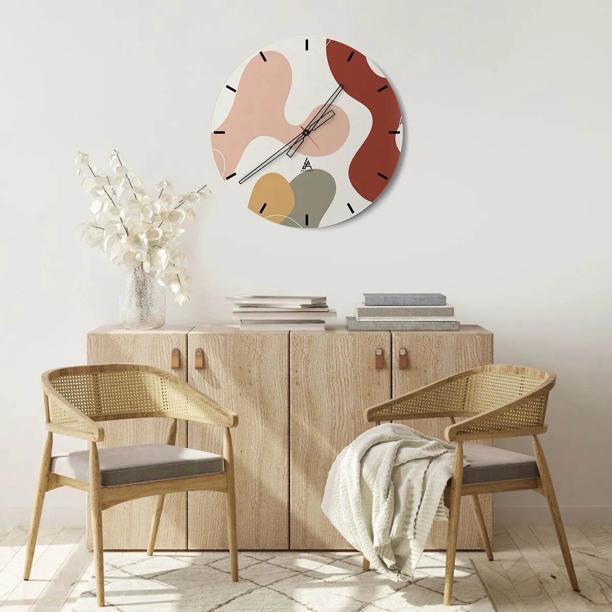 Relógio de parede - Relógio em vidro - Uma composição abstrata de formas e cores orgânicas. - 30x30cm - Ziguezagues ornamentais - Decoração de parede moderna para a sala de estar, cozinha e quarto ARTTOR