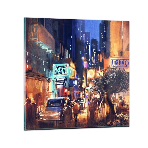 Quadro em vidro - E a cidade não dorme - 70x70 cm