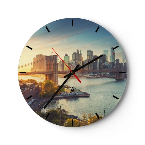 Relógio de parede - Relógio em vidro - O amanhecer da cidade grande - 40x40 cm