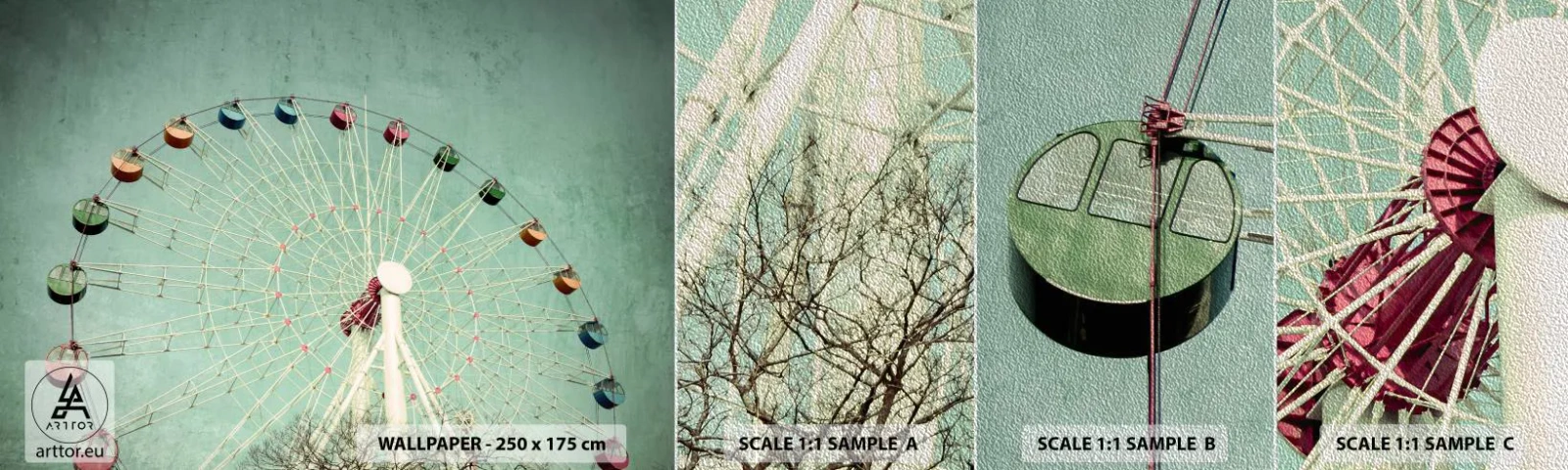 Amostra de papel de parede Premium Sand - Diverte-te - roda gigante, Carrossel, Vintage - 100x30 cm