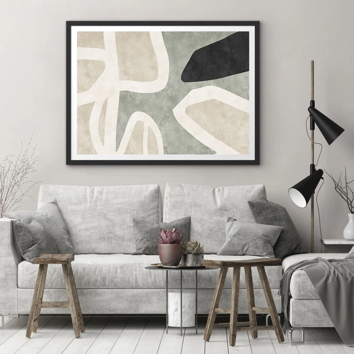 Pôster com moldura preta - Composição com motivo preto - 100x70 cm
