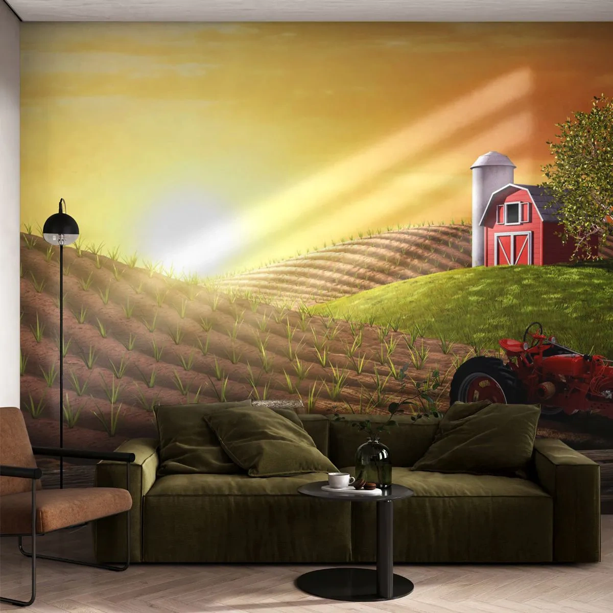 Papel de Parede Autocolante Deluxe Sticker - Uma fazenda como num conto de fadas - Fazenda, Paisagem, Trator - 250x175 cm